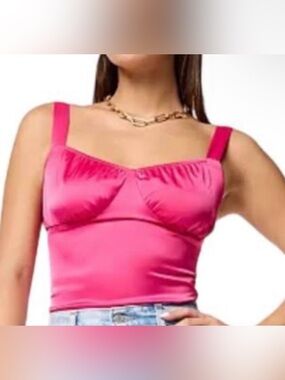 Women’s Bright Pink Bodysuit Size 4 Built in Bra Thong Top by INTEMPO